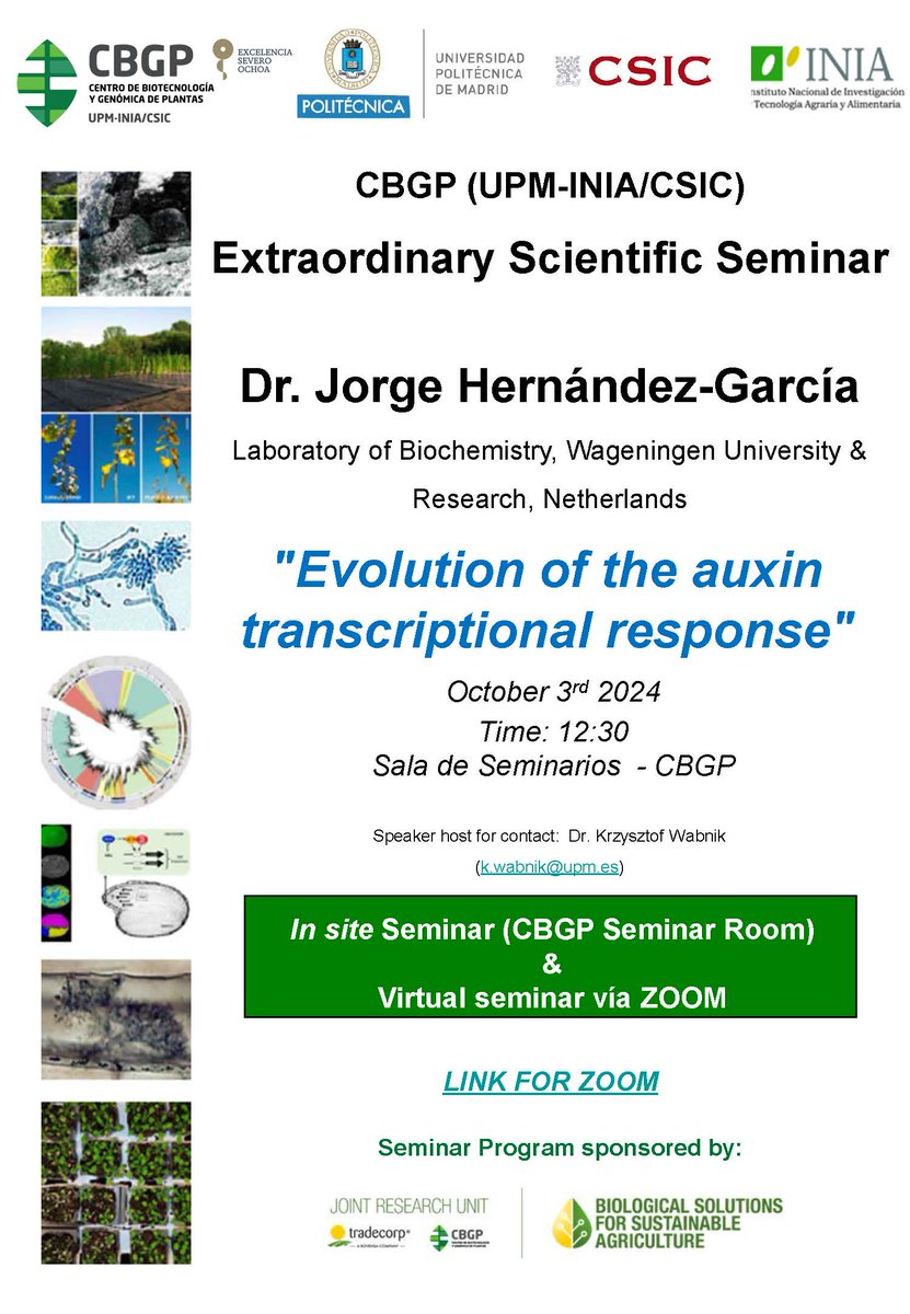 CBGP (@cbgp_madrid) on Twitter photo #SeminarCBGP | 03/10/24 - 12:30h
🧑🏽🔬 Dr. Jorge Hernández-García
🌍 Laboratory of Biochemistry, Wageningen University & Research, Netherlands (<a href="/WUR/">Wageningen U&R</a>)
📝 Evolution of the auxin transcriptional response
💻 Zoom ID: 821 2578 4860 | Código de acceso: 067662
#somosUPM #SeminarCBGP | 03/10/24 - 12:30h
🧑🏽🔬 Dr. Jorge Hernández-García
🌍 Laboratory of Biochemistry, Wageningen University & Research, Netherlands (<a href="/WUR/">Wageningen U&R</a>)
📝 Evolution of the auxin transcriptional response
💻 Zoom ID: 821 2578 4860 | Código de acceso: 067662
#somosUPM