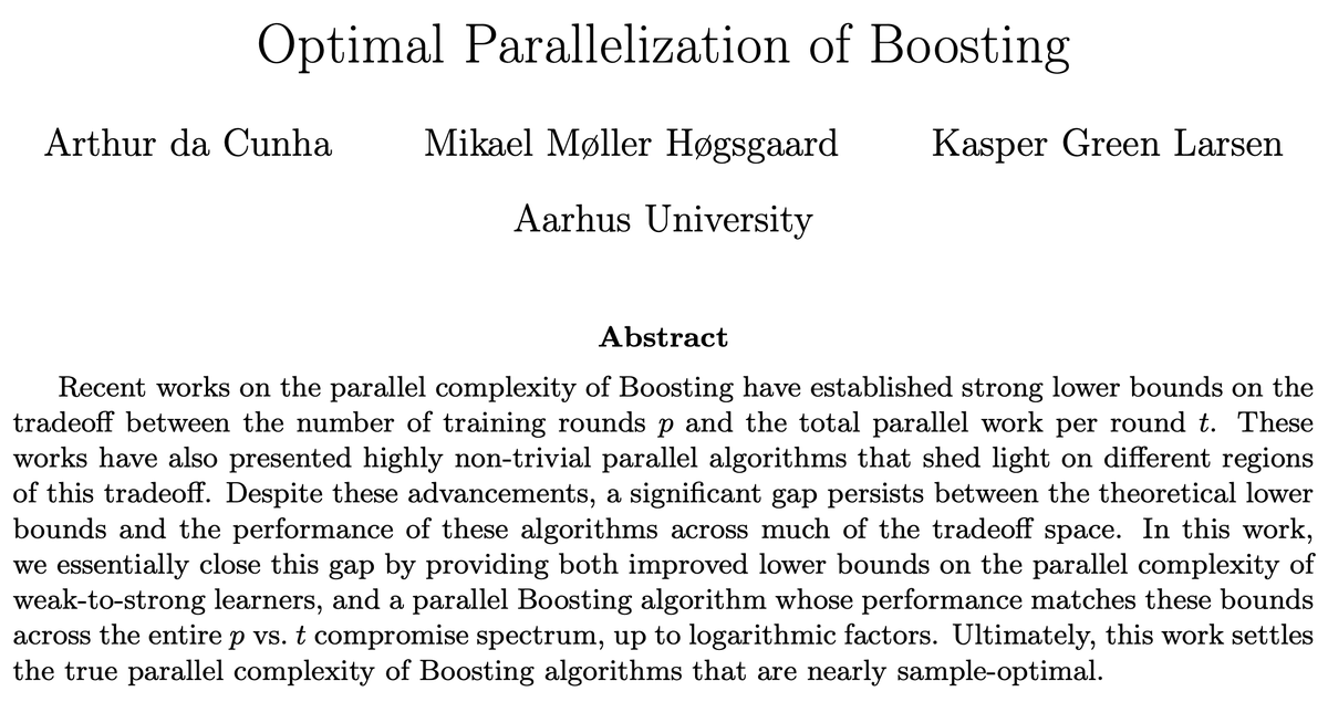 Parallelizing boosting is expensive. We now know precisely how expensive!

Accepted for Oral presentation at #NeurIPS24 🥳

arXiv: arxiv.org/abs/2408.16653