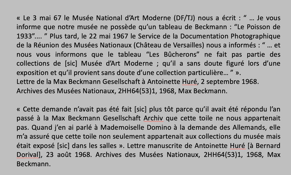 Pourquoi ça m'intéresse particulièrement pour Beckmann ? Parce qu'au moment de la préparation de l'expo mono de 1968, les conservateurs du Mnam ne savent même plus que "Les Bucherons" sont dans leur collection 🫣 (on voit l'oeuvre à gauche sur la 1e photo)