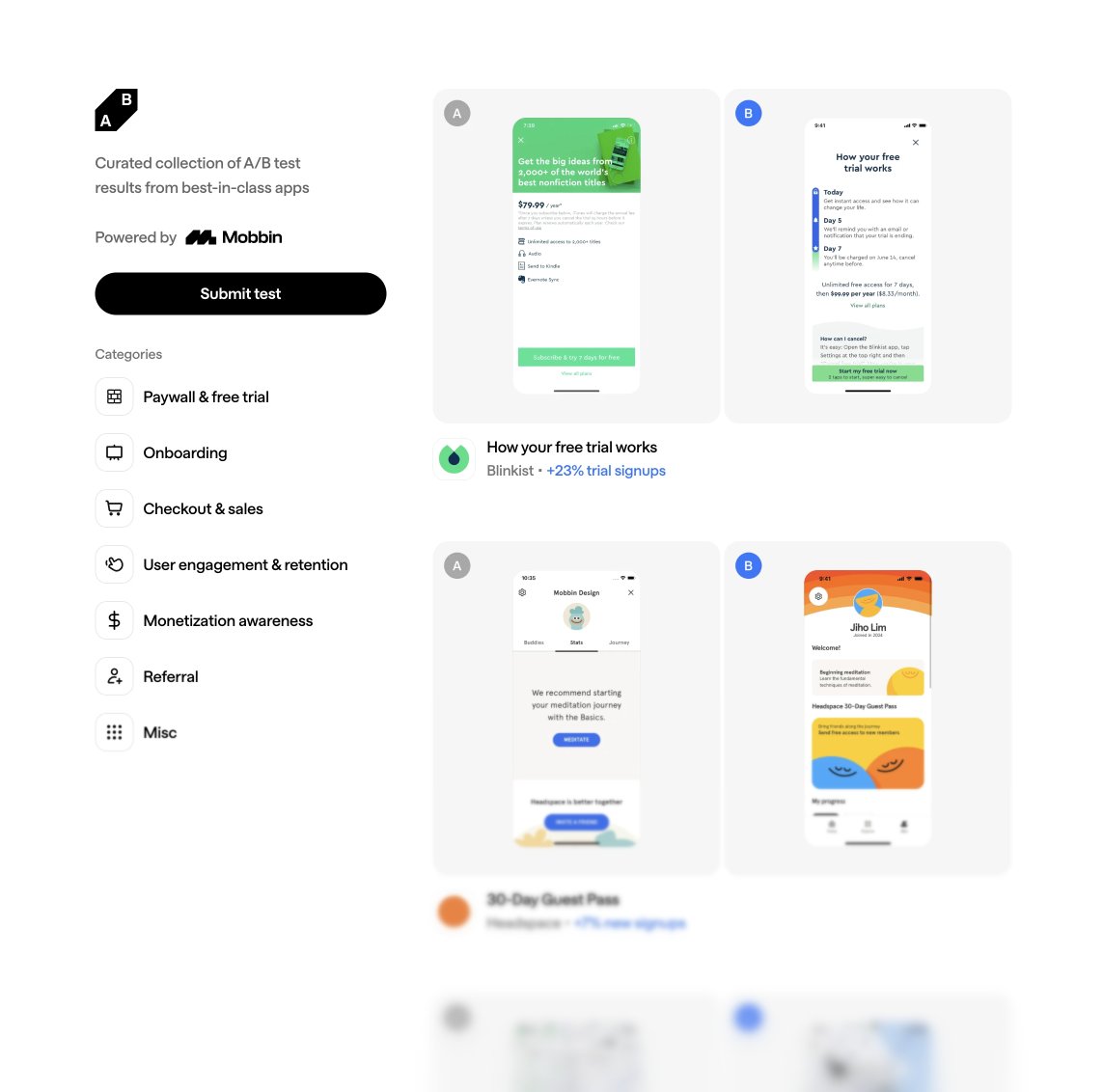 wow i just found abtest.design and it's amazing!

it's like a superpower being able to look into A/B test results from best-in-class apps.

oh and they run the site on <a href="/framer/">Framer</a>. (as they should)