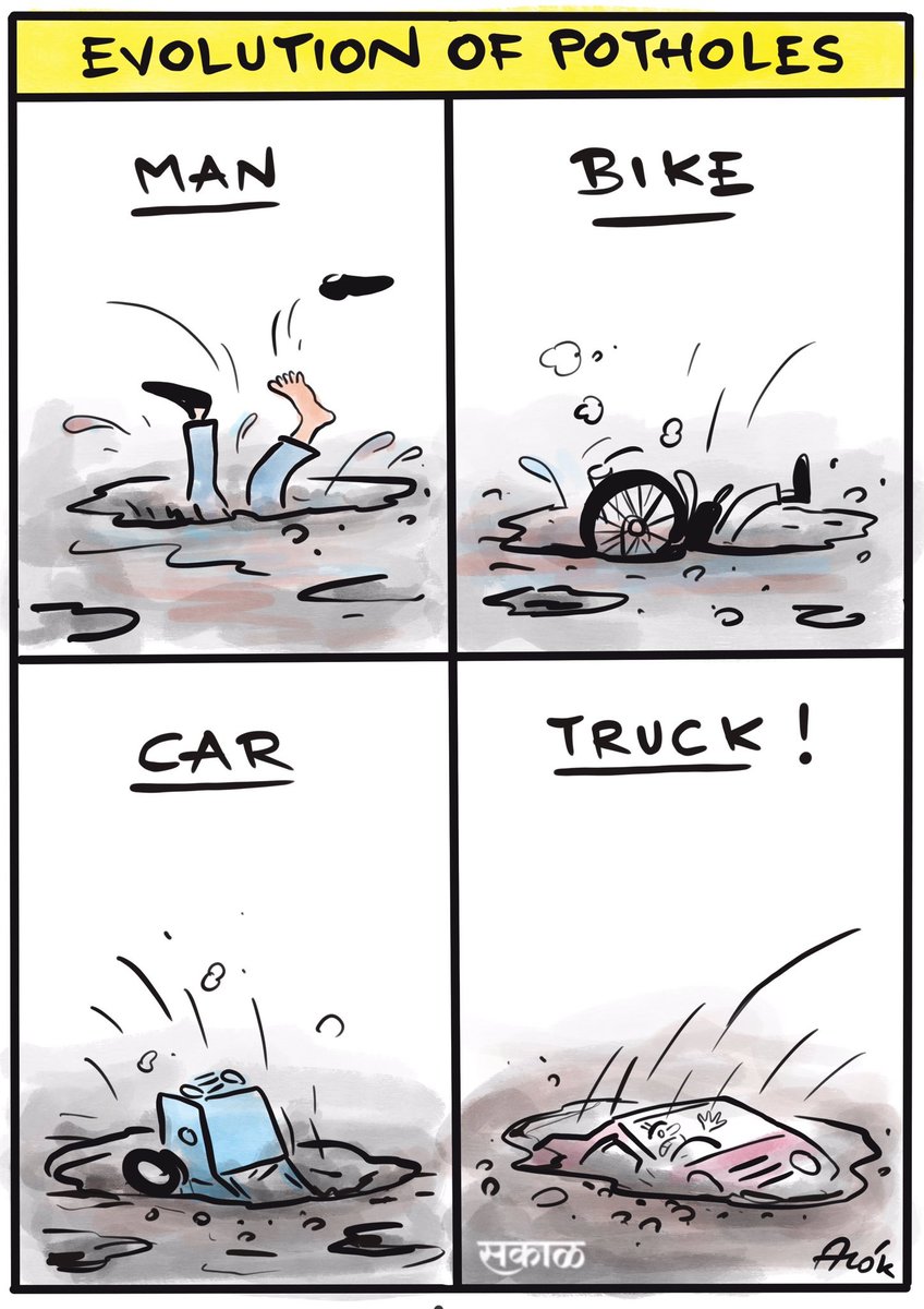 Evolution of #Potholes 

Man , bike, Car , truck 

now jumbo plane 

they r becoming bigger &amp; deeper!