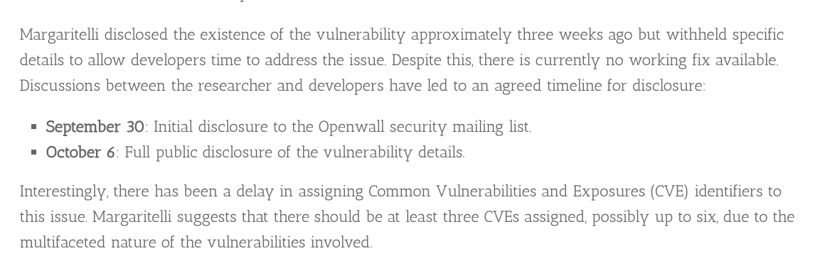 bearstech's tweet photo. Une vulnérabilité critique (Score CVSS de 9.9)  affectant tous les systèmes GNU/Linux a été identifiée, permettant une exécution de code à distance sans authentification. La divulgation complète est prévue pour le 6 octobre.

👉 https://t.co/v3RpWKERmM https://t.co/39pu9xAx0c