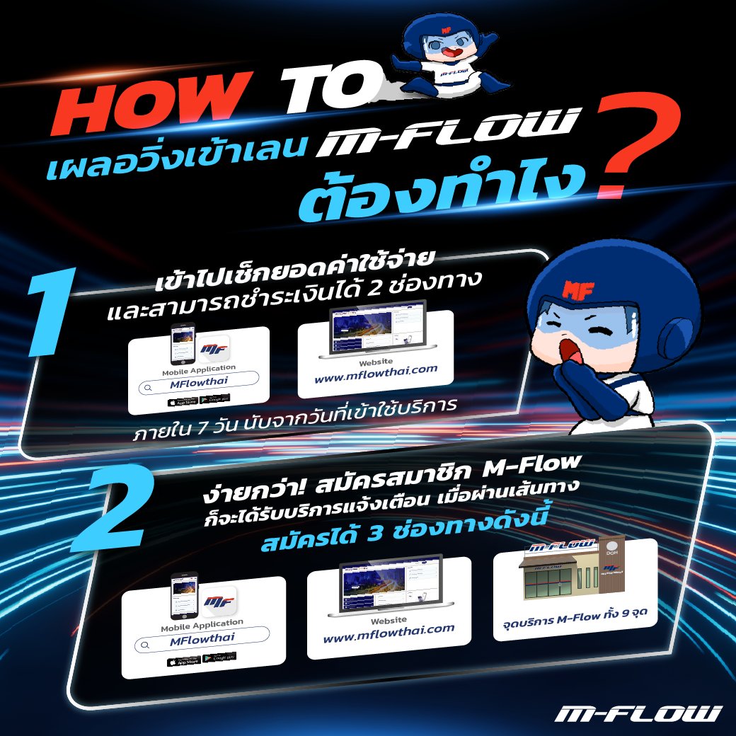 mflowthai's tweet photo. เผลอวิ่งเข้าเลน M-FLOW ก็ไม่ต้องตกใจ เพราะมีระยะเวลาให้ผู้ที่ไม่เป็นสมาชิกชำระเงินค่าผ่านทางได้นานถึง 7 วัน
สามารถชำระเงินได้ผ่านแอปฯ MFlowThai
หรือเว็บไซต์ https://t.co/QvDQXrojHl
เลือกเมนู 'วิ่งช่องผ่านทาง M-Flow แต่ไม่ใช่สมาชิก'

📷Call center
1586 กด 1

#Mflow
#มอเตอร์เวย์ https://t.co/AXi2HKt0FB
