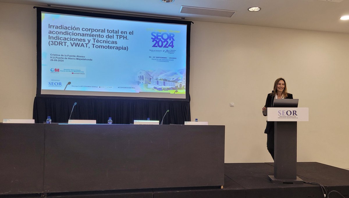 HUPHRadOnc's tweet image. Presentación sobre la irradiación corporal total en acondicionamiento del TPH por la Dra. de la Fuente en #congresoSEOR2024. @SEOR_ESP