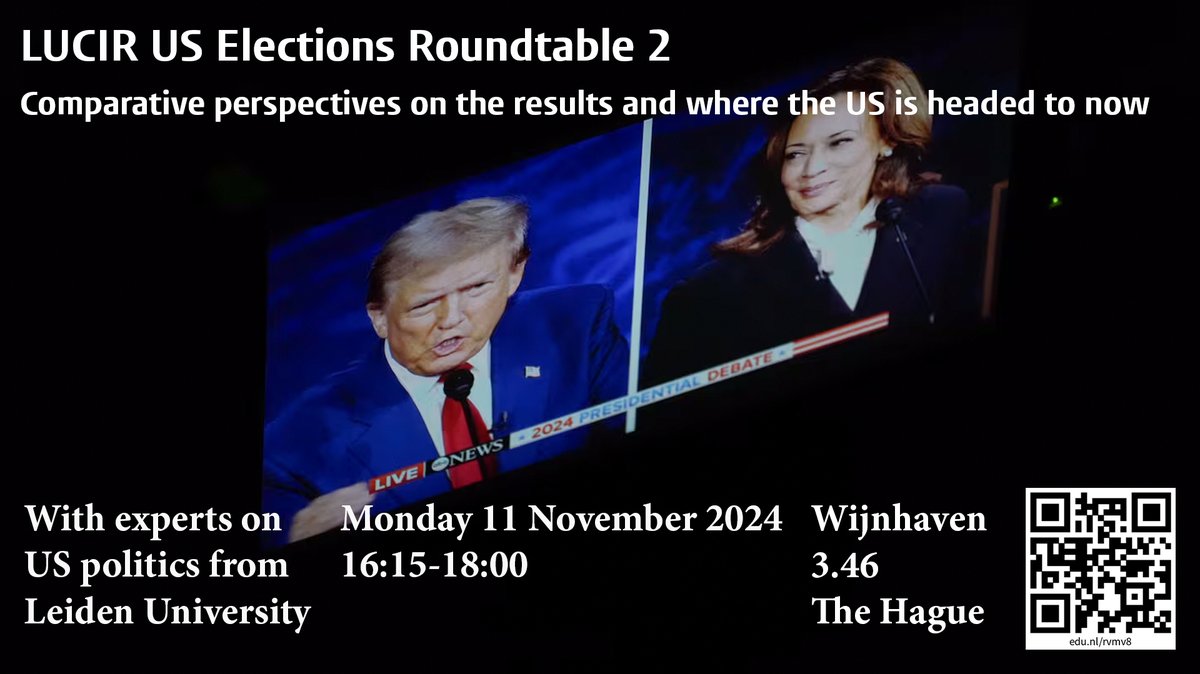 Save the date for this <a href="/LUCIRLeiden/">LUCIR</a> roundtable ⬇️

LUCIR US Elections Roundtable 2: Comparative perspectives on the results and where the US is headed to now

🗓️ 11 November, 16:15-18:00
📍Wijnhaven, The Hague

universiteitleiden.nl/en/events/2024…