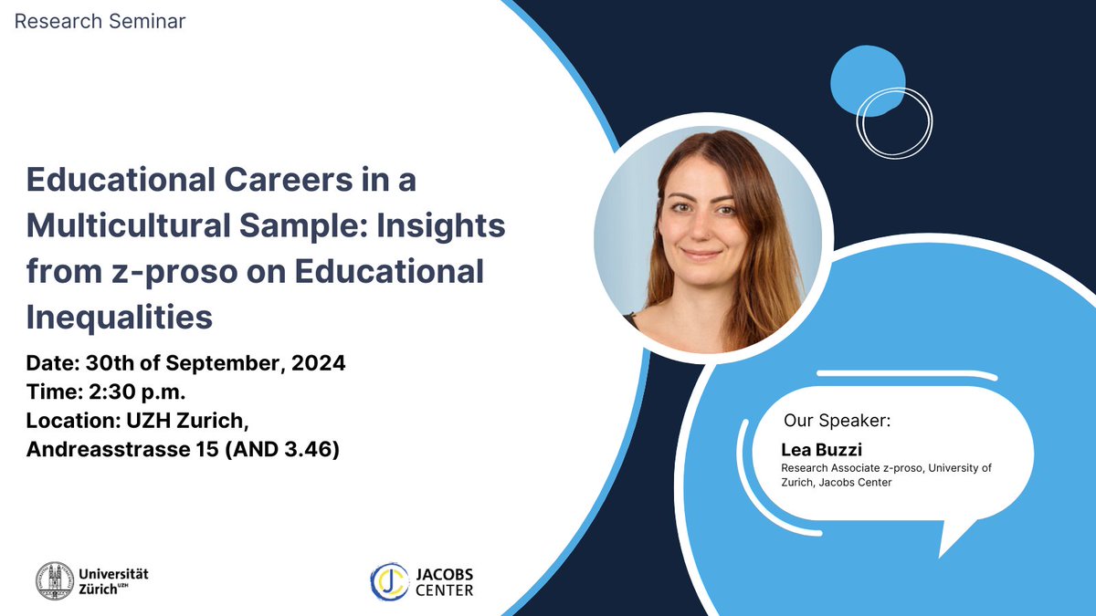 Jacobs Center for Productive Youth Development (@jacobscenteruzh) on Twitter photo Join our fall #ResearchSeminar held by Lea Buzzi on "Educational Careers in a Multicultural Sample: Insights from <a href="/zproso/">z-proso (@z-proso.bsky.social)</a> on Educational Inequalities".
🗓️September 30, 2:30 p.m, Andreasstrasse 15 in Zurich, AND 3.46
Everyone is welcome! No registration needed. #JacobsCenter Join our fall #ResearchSeminar held by Lea Buzzi on "Educational Careers in a Multicultural Sample: Insights from <a href="/zproso/">z-proso (@z-proso.bsky.social)</a> on Educational Inequalities".
🗓️September 30, 2:30 p.m, Andreasstrasse 15 in Zurich, AND 3.46
Everyone is welcome! No registration needed. #JacobsCenter