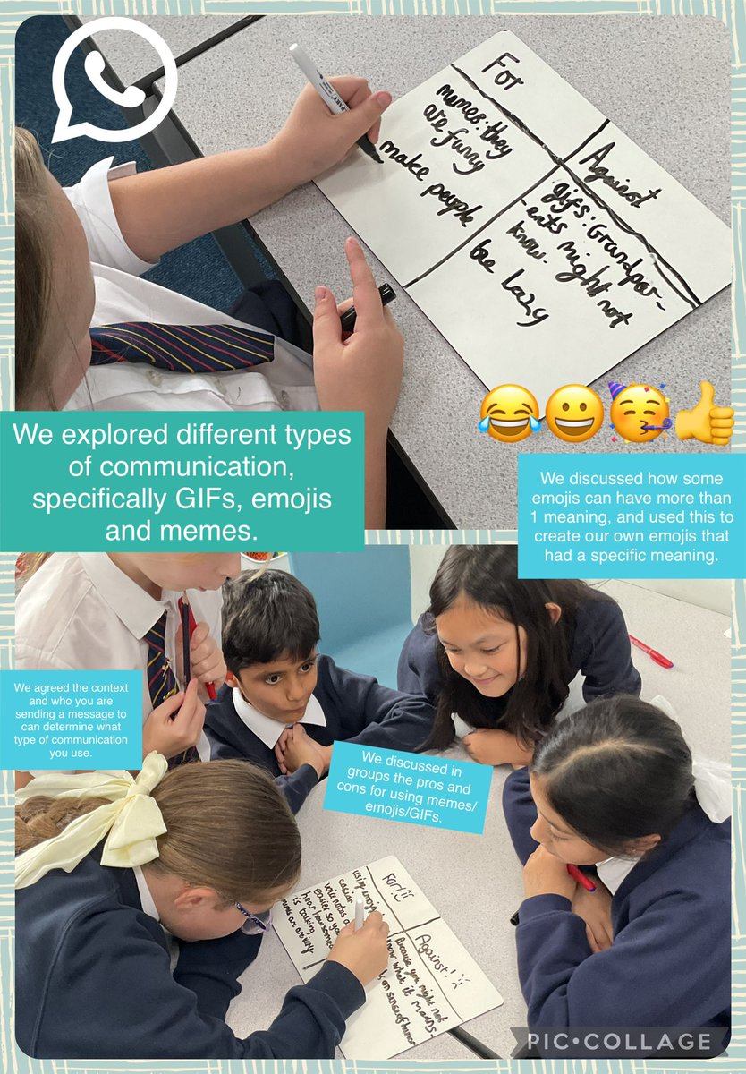 MRPAyear5a's tweet image. In our unplugged computing lesson we explored various ways we can communicate with others via technology. We then discussed when emojis, memes, and GIFs can be suitable and not suitable. We even had a go at creating our own emojis 😀#MRPAlearning #MRPAComputing @mrpacomputing