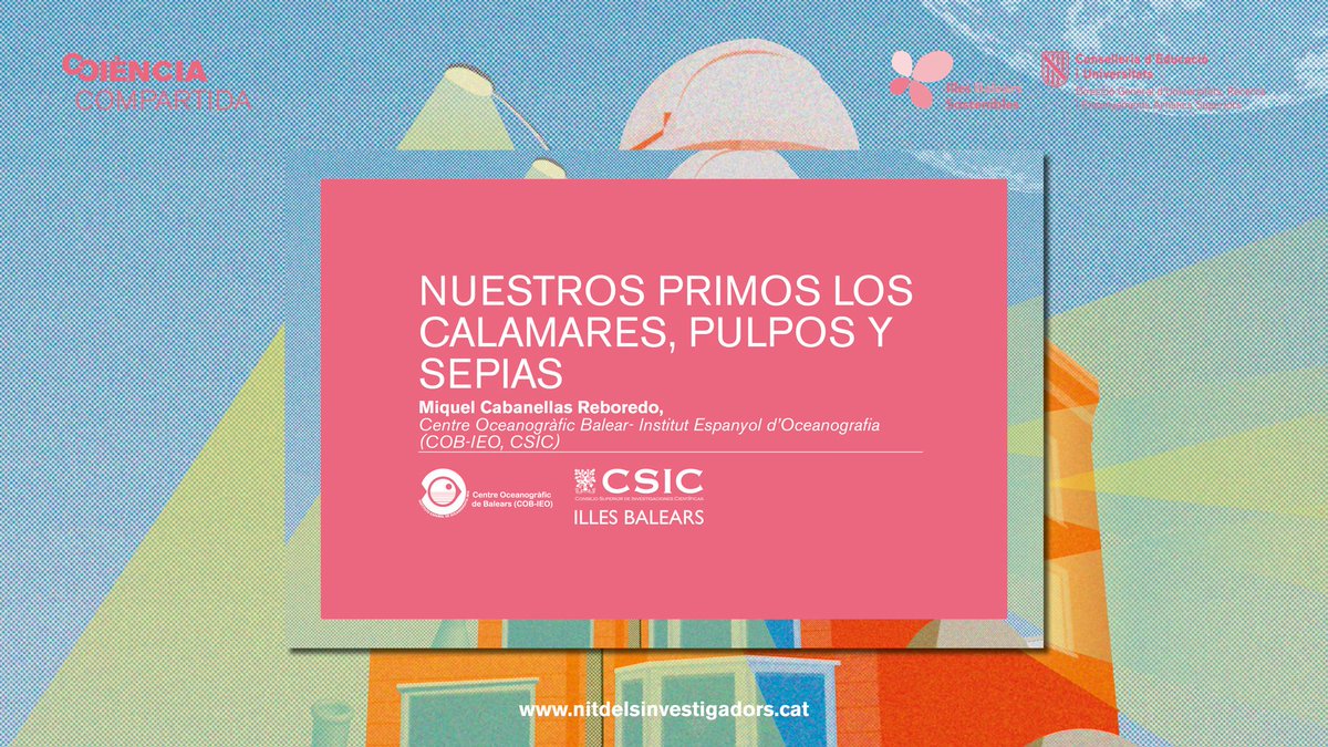 Aquest divendres ens trobareu a la #NitDeLaRecercaIB amb xerrades i tallers 🥳
🐙Nuestros primos los calamares, pulpos y sepias
🦠L’oceà és microbià
🐟Què hi ha dins de la llauna? El llarg viatge d’una tonyina