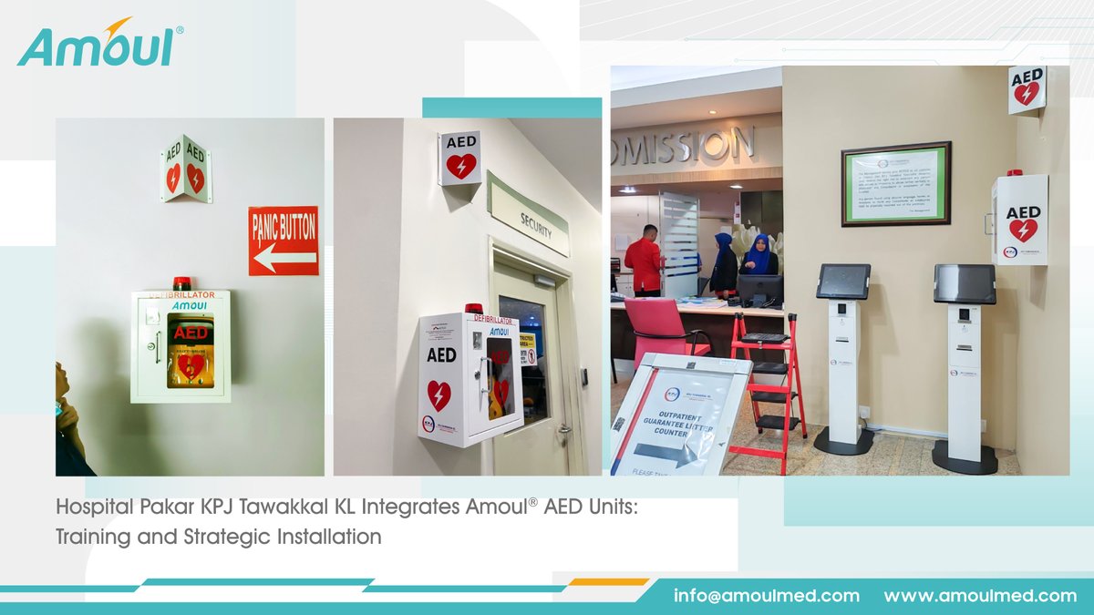 Ambulanc (Shenzhen) Tech. Co., Ltd. (@amoulmed) on Twitter photo Exciting news alert! Amoul® lifesaving AEDs have been implemented <a href="/kpjtawakkal_kl/">KPJ Tawakkal KL Official</a> Hospital, strategically placing them for immediate access during emergencies, aligning with MSQH standards. Let's advocate for wider accessibility to AEDs, making our communities safer for everyone. Exciting news alert! Amoul® lifesaving AEDs have been implemented <a href="/kpjtawakkal_kl/">KPJ Tawakkal KL Official</a> Hospital, strategically placing them for immediate access during emergencies, aligning with MSQH standards. Let's advocate for wider accessibility to AEDs, making our communities safer for everyone.