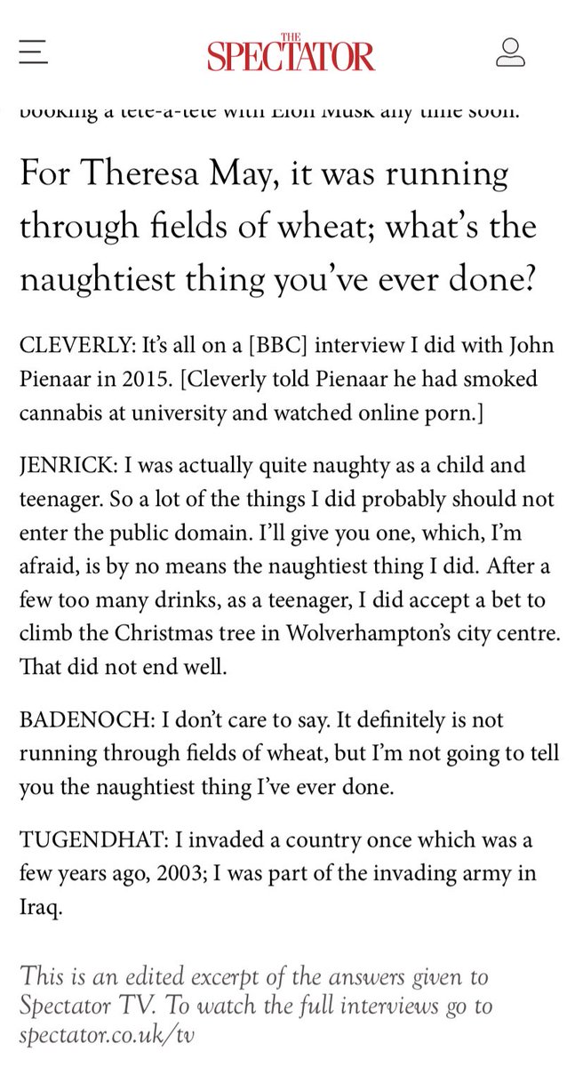 JAHeale's tweet photo. The Tory leadership contenders on the naughtiest thing they’ve ever done: https://t.co/1EDmO1t3bp