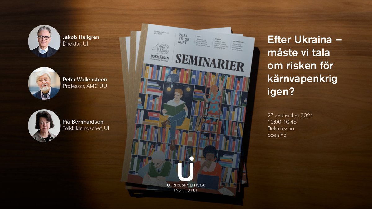 UISweden's tweet photo. Måste vi tala om risken för kärnvapenkrig igen?

Frågan har blossat upp igen efter Putins nya uttalande – och i morgon diskuterar vi saken på Bokmässan! 📚

Vi ses den 27 september kl. 10:00 på Scen F3!
Läs mer här 👉 https://t.co/aUs2sbUyQx https://t.co/1GTe7tlFRI