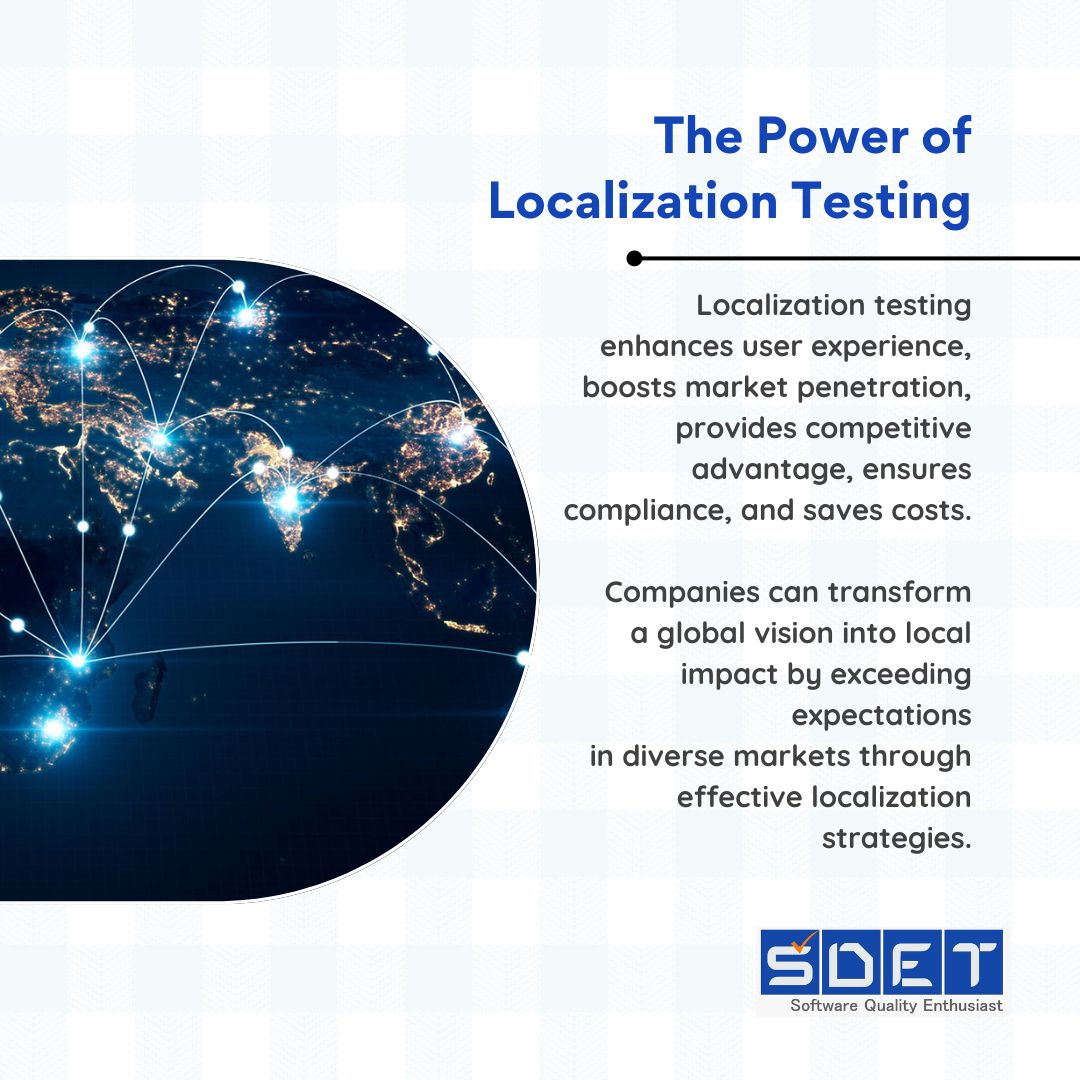 SDET_TECH's tweet image. In today&apos;s interconnected world, businesses strive to expand their reach globally while resonating with #local audiences. Learn how thorough #localizationtesting can make all the difference in your #global strategy. Read here: shorturl.at/zHuM2
#MarketPenetration #Software