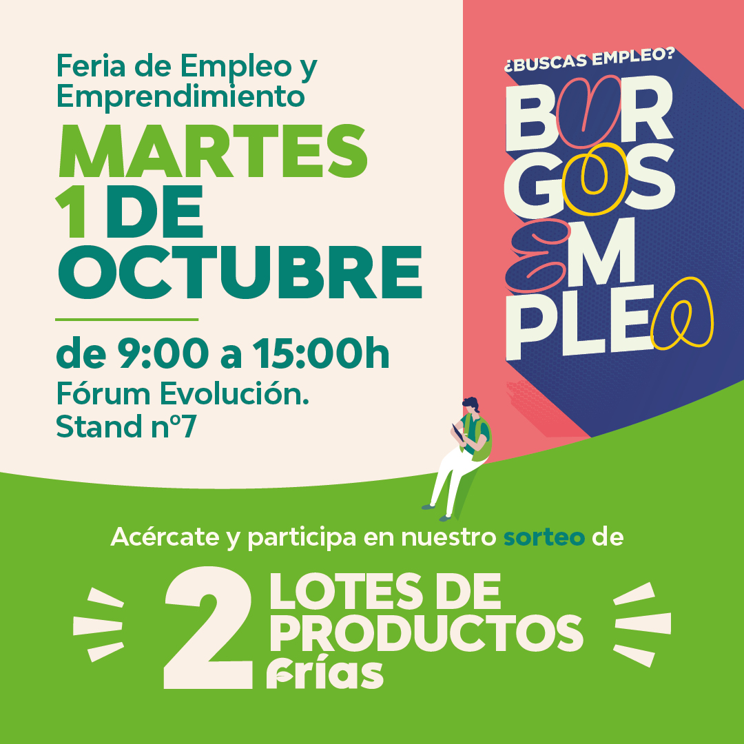 Pásate por nuestro stand, déjanos tu CV y participa en el 🎁 sorteo de 2 lotes de productos Frías.
📲 Síguenos en LinkedIn e Instagram y recoge la papeleta en nuestro stand. ¡Te esperamos!
