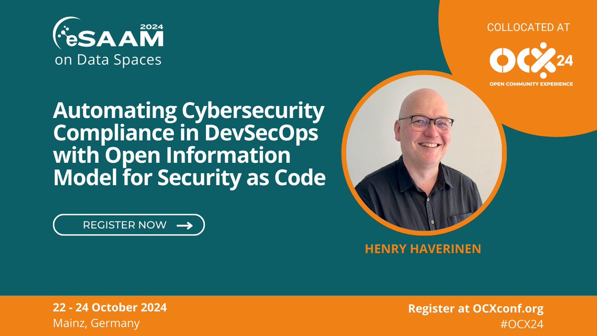 ResearchEclipse's tweet image. Discover &quot;Automating Cybersecurity Compliance in DevSecOps with Open Information Model for Security as Code&quot; by Henry Haverinen at #eSAAM2024, happening on 22 October at #OCX24! 

Register! hubs.la/Q02N0F7D0 #OCX24