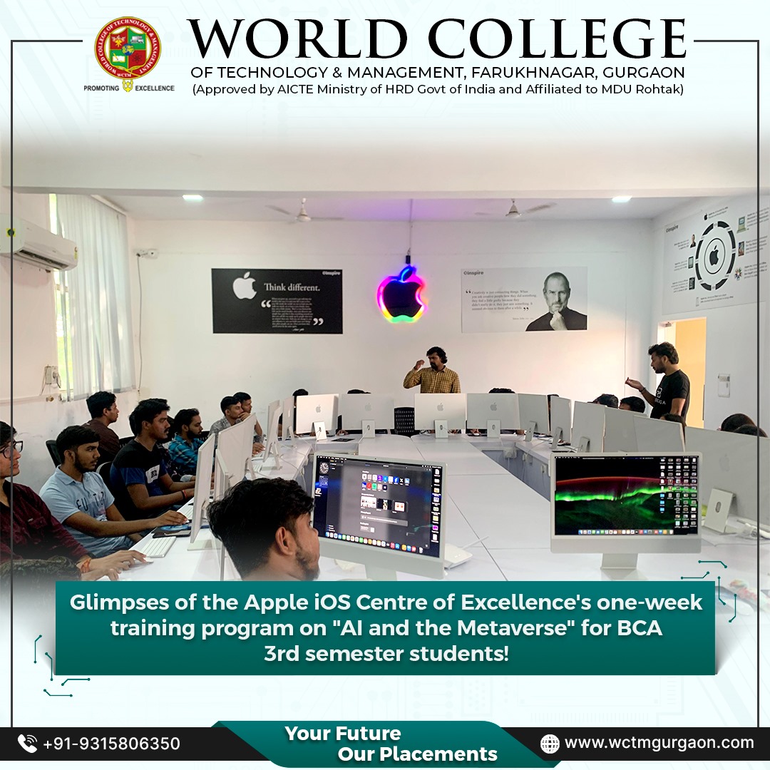 wctm_gurgaon's tweet photo. Glimpses of the Apple iOS Centre of Excellence's one-week training program on "AI and the Metaverse" for BCA 3rd semester students!
.
#AIandMetaverse #iOSTraining #FutureSkills #BCAStudents #TechLearning #DesignThinking #DataAnalytics #iOSDevelopment #WCTM #DigitalTransformation https://t.co/X66oXLj0De