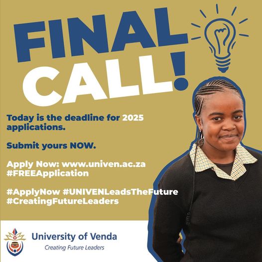 Univenofficial's tweet photo. 𝐅𝐈𝐍𝐀𝐋 𝐂𝐀𝐋𝐋!

Today is the deadline for 2025 applications.

Submit yours NOW.

Applications Close TODAY at 00:00

#ApplyNow #UNIVENLeadsTheFuture #CreatingFutureLeaders https://t.co/xRAzyKhUHT