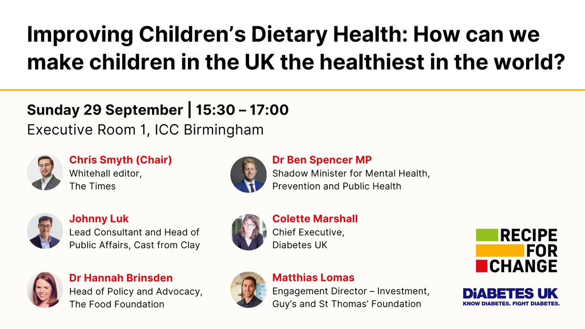 📌 How can we make children in the UK the healthiest in the world?

Our Head of Policy and Advocacy <a href="/hannahbrins/">Hannah Brinsden</a> is speaking at a <a href="/Conservatives/">Conservatives</a> Party Conference event with <a href="/Smyth_Chris/">Chris Smyth</a> of <a href="/thetimes/">The Times and The Sunday Times</a> MP <a href="/DrBenSpencer/">Dr Ben Spencer</a> <a href="/Johnny__Luk/">Johnny Luk</a> of <a href="/castfromclay/">Cast from Clay</a> Colette Marshall of <a href="/DiabetesUK/">Diabetes UK</a>