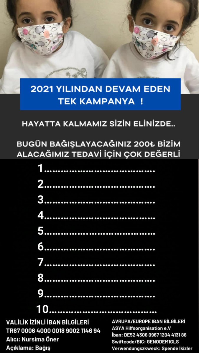Sukun_Et_'s tweet image. Listeleri paylaşalım,dolduralım Aysima ve Nursima sizden gelecek mucizeleri bekliyor🪽

*Sende çevrende bir liste Doldur. 
  *Ve bir başkasına da vesile ol. 

*İkizler birbirinden biz de onlardan vazgeçmeyiz.Hep birlikte ikizleri ilacına kavuşturalım. #KardeşBebek @ikizlereumutol
