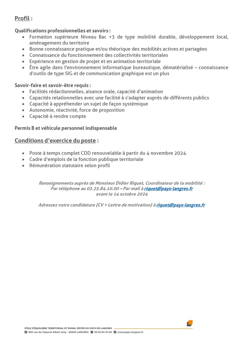 Linggo52's tweet photo. #recrutement On recrute un.e https://t.co/DGLCtavH1q des mobilités durables en Pays de Langres #covoiturage #mobilitesdouces #velo #linggo https://t.co/sxx07nnjT6