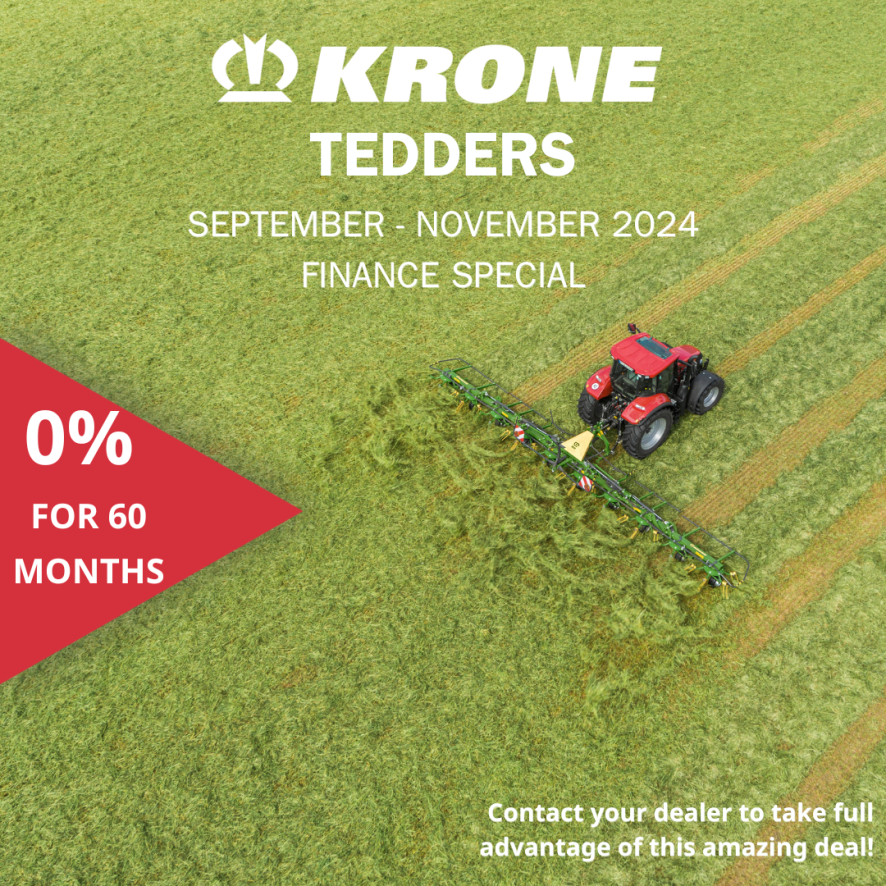 If you’ve been thinking about getting your hands on a KRONE Tedder, now is your chance! Enjoy 0% financing for 60 months. But hurry! This offer ends November 30th, 2024. Contact (your dealer) now to grab yours!