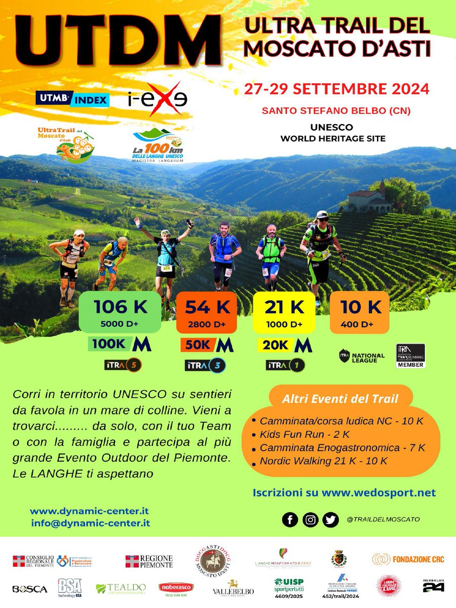crpiemonte's tweet image. Prende il via domani, 27 settembre, la 13^ Ultra Trail del #Moscato d'#Asti, organizzata dall'Asd Dynamic Center #ValleBelbo con il sostegno di @crpiemonte tra boschi, sentieri e vigne che fanno parte del patrimonio @UNESCO
