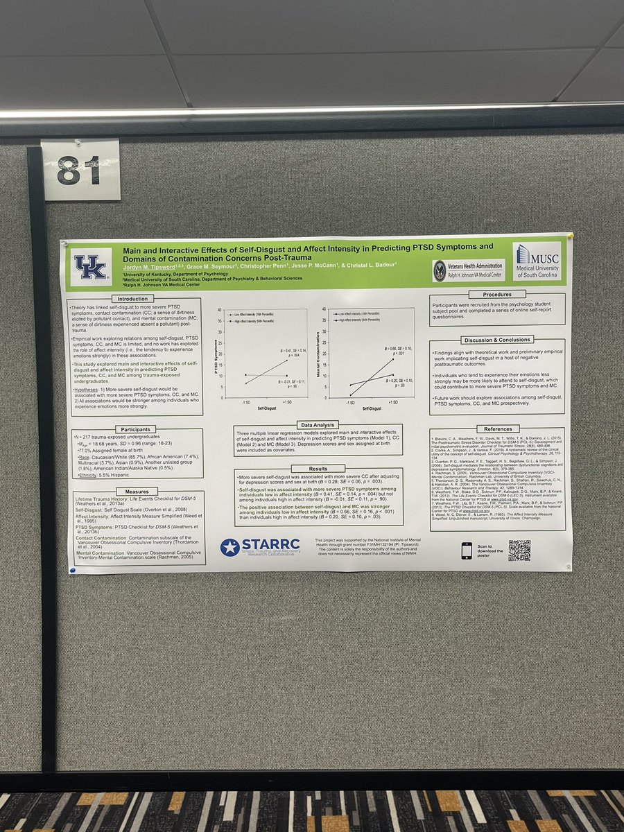 I’m excited to be presenting some cool findings on self-disgust, PTSD symptoms, and contamination concerns at #ISTSS2024! Come say hi this afternoon at 1:30pm! <a href="/ISTSSnews/">ISTSS</a>
