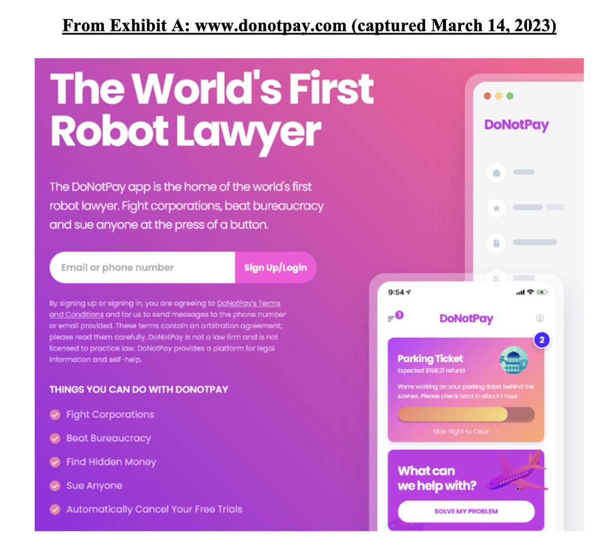 random_walker's tweet photo. The FTC is going after a bunch of AI Snake Oil vendors but I'm especially happy about the "Robot Lawyer" company DoNotPay. They capitalized on the hype around GPT-4 passing the bar exam and other exams and misled and freaked out a lot of people about job replacement. The FTC's complaint document has so many juicy (and sleazy) details. https://t.co/dyiWFyul4Z