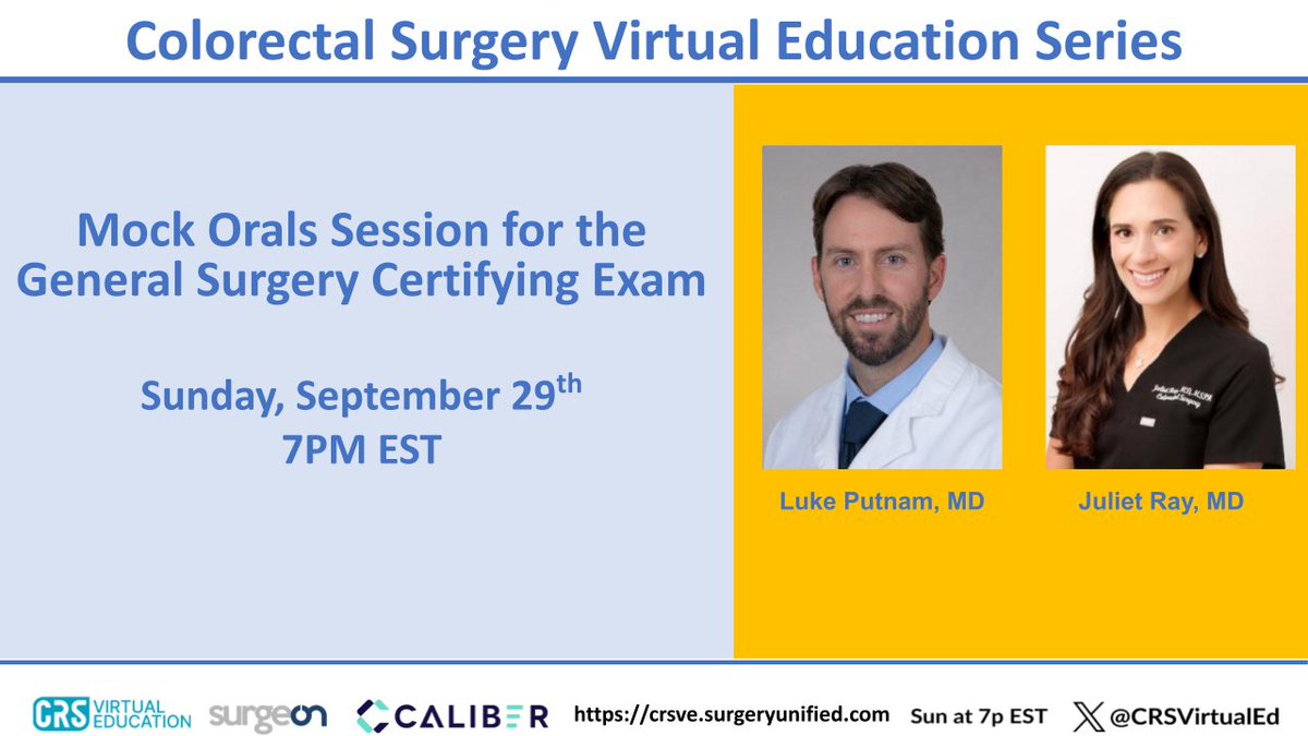CRSVirtualEd (@crsvirtualed) on Twitter photo Taking the <a href="/AmBdSurg/">American Board of Surgery</a> CE this year? Join us this Sunday @ 7p EST to watch a mock orals session 🗣️with Dr. Juliet Ray and <a href="/CaliberBoards/">Caliber Boards</a> !
<a href="/surgeonapp1/">SurgeOn</a>
<a href="/MarkSoliman/">Mark Soliman, MD, MBA</a>
<a href="/JordanWlodarcz3/">Jordan Wlodarczyk</a>
<a href="/karishma_kodia/">Karishma Kodia</a>
<a href="/JPangMD/">Joyce Pang</a>
#CRSVE #MedEd Taking the <a href="/AmBdSurg/">American Board of Surgery</a> CE this year? Join us this Sunday @ 7p EST to watch a mock orals session 🗣️with Dr. Juliet Ray and <a href="/CaliberBoards/">Caliber Boards</a> !
<a href="/surgeonapp1/">SurgeOn</a>
<a href="/MarkSoliman/">Mark Soliman, MD, MBA</a>
<a href="/JordanWlodarcz3/">Jordan Wlodarczyk</a>
<a href="/karishma_kodia/">Karishma Kodia</a>
<a href="/JPangMD/">Joyce Pang</a>
#CRSVE #MedEd