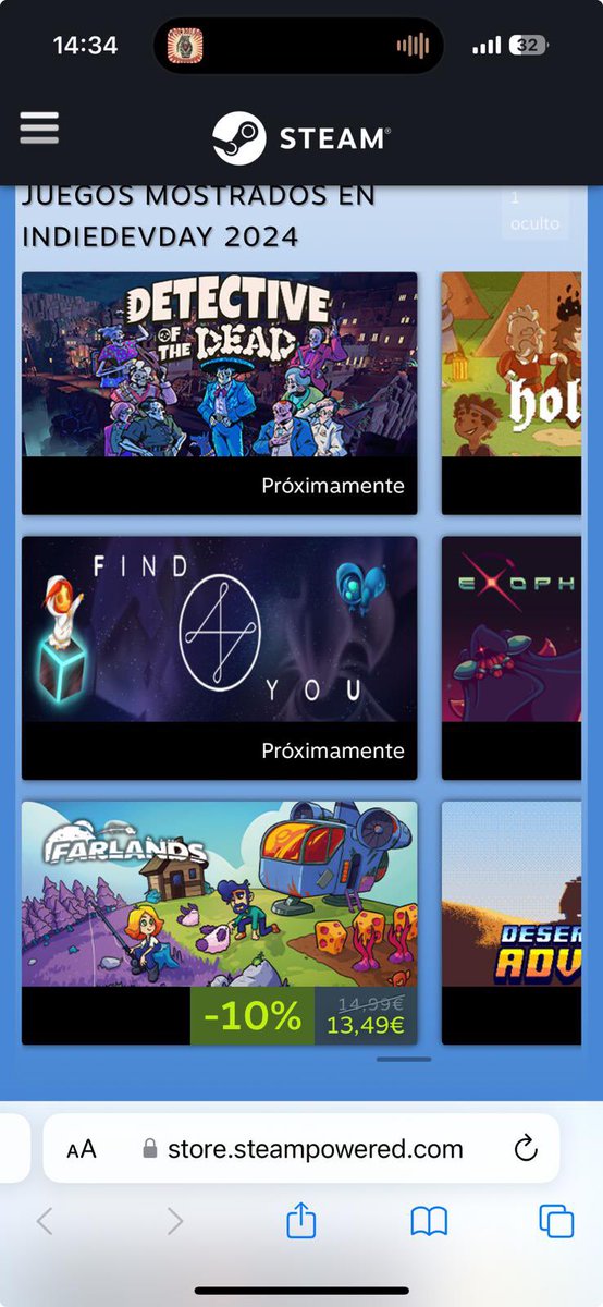 GamesStereo's tweet photo. Salimos en la portada de steam del indie dev day! #indiedevday2024 https://t.co/bHAtxE5Gkk
