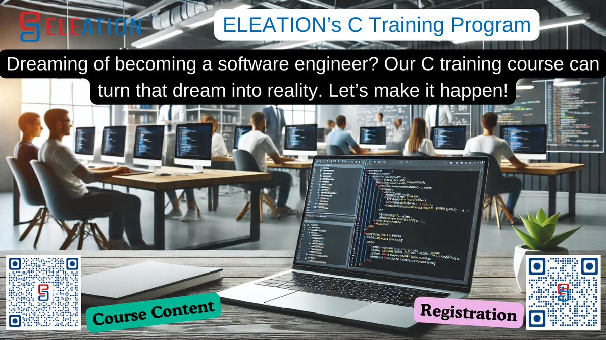 eleation's tweet photo. Dreaming of becoming a software engineer? Start with our C Programming Training! Learn from experts, get lifetime access, and 100% placement assistance. Take the first step now!https://t.co/09zSQcooPP #Programming #SoftwareEngineer #CodingSkills #CareerGrowth #ELEATION #CTraining https://t.co/PMTPoeMw3C