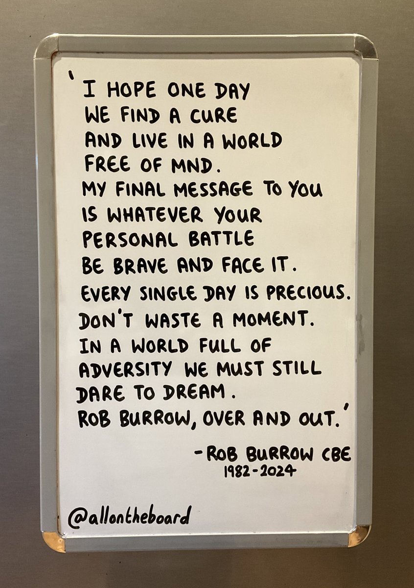 ‘I hope one day we find a cure and live in a world free of MND. In a world full of adversity we must still dare to dream. Rob Burrow, over and out.’  
- Rob Burrow CBE (1982-2024) 

#RobBurrow #MND