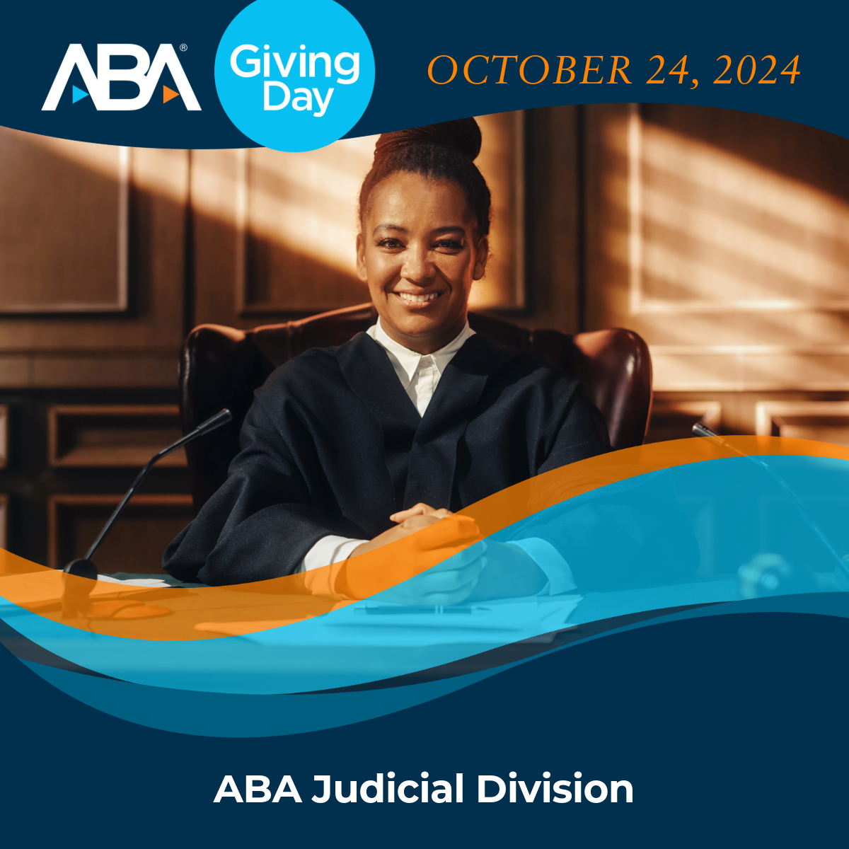 Mark Your Calendars! Giving day for the ABA Judicial Division and your Conference October 24th, 2024.  
These Funds are used for educational CLE, outreach efforts, Youth programs, Diversity programs, and More!

Give Here! americanbar.org/groups/departm…