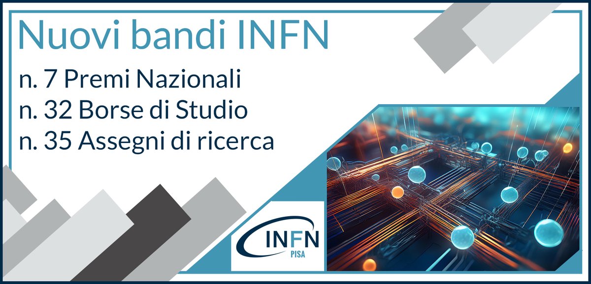 Nuovi bandi INFN: jobs.dsi.infn.it

☑️ N. 7 Premi Nazionali, bandi 27079, 27080, 27082, 27083, 27085, 27081 e 27086
☑️ N. 32 Borse di studio, bandi 27110 e 27109
☑️ N. 35 Assegni di Ricerca, bando 27076 e 27077

Il presente post ha solo carattere informativo

#fisica #pisa