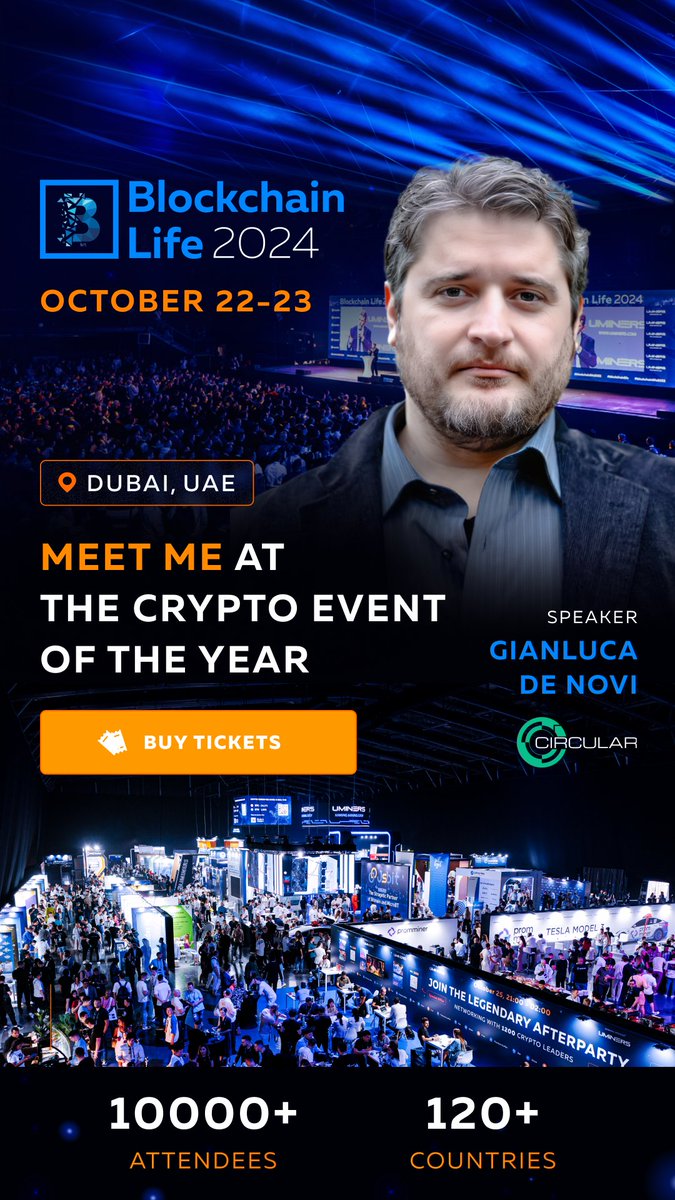 Meet Gianluca De Novi at Blockchain Life 2024!

The Founder &amp; CEO of Circular Protocol, <a href="/gianlucadenovi/">Gianluca De Novi, Ph.D.</a>, will be speaking at Blockchain Life Dubai soon!

⚡️ Grab your ticket to the Crypto Event of the Year: blockchain-life.com/?utm_source=sp…

✅ Use code 'CIRCULAR' for a 10% discount and