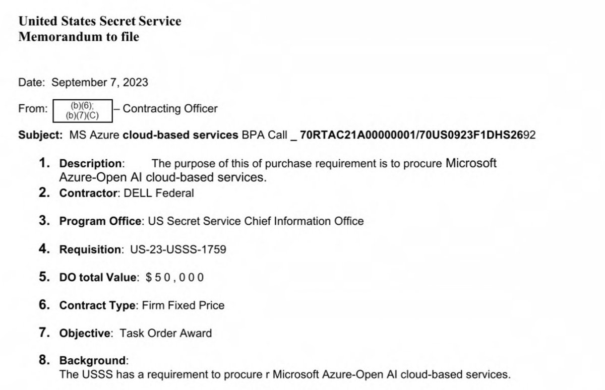 New from 404 Media: the Secret Service paid tens of thousands of dollars to use OpenAI tooling, but is refusing to say why. Says "does not discuss the means or methods used for our operations." 

404media.co/the-secret-ser…