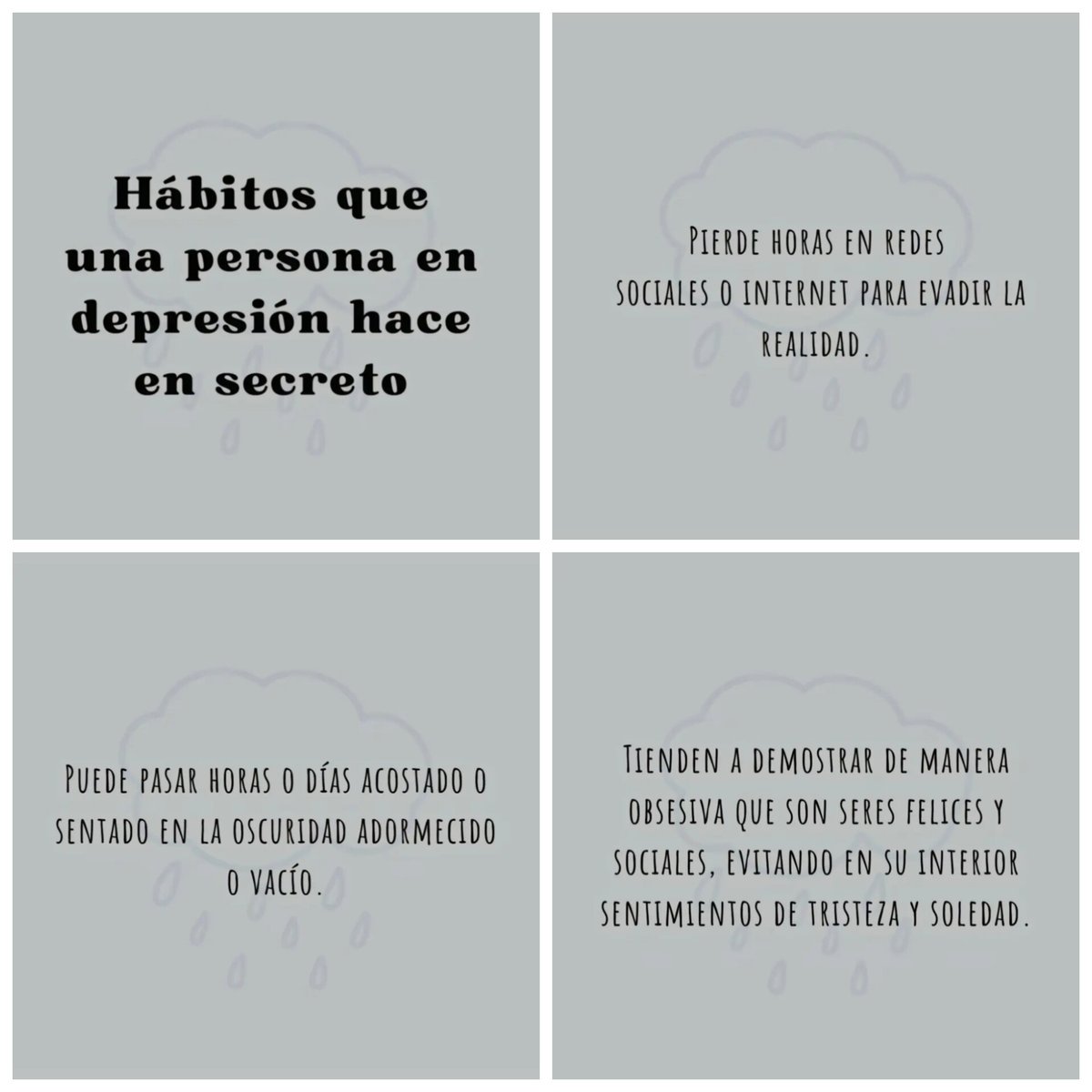 softmindspace's tweet image. Hábitos que una persona en depresión hace en secreto.
.
.
.
.
 #depresion #ansiedad #pideayuda #noterindas #saludmental #saludmentalyemocional