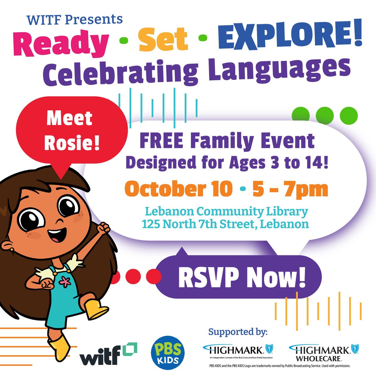 Join WITF for Ready, Set, Explore Celebrating Languages at Lebanon Community Library on October 10. This FREE family event celebrates multilingual learning through bilingual story times, STEAM and robotics activities. For ages 3 – 14. 

Get FREE tickets: buff.ly/3N2V2AJ