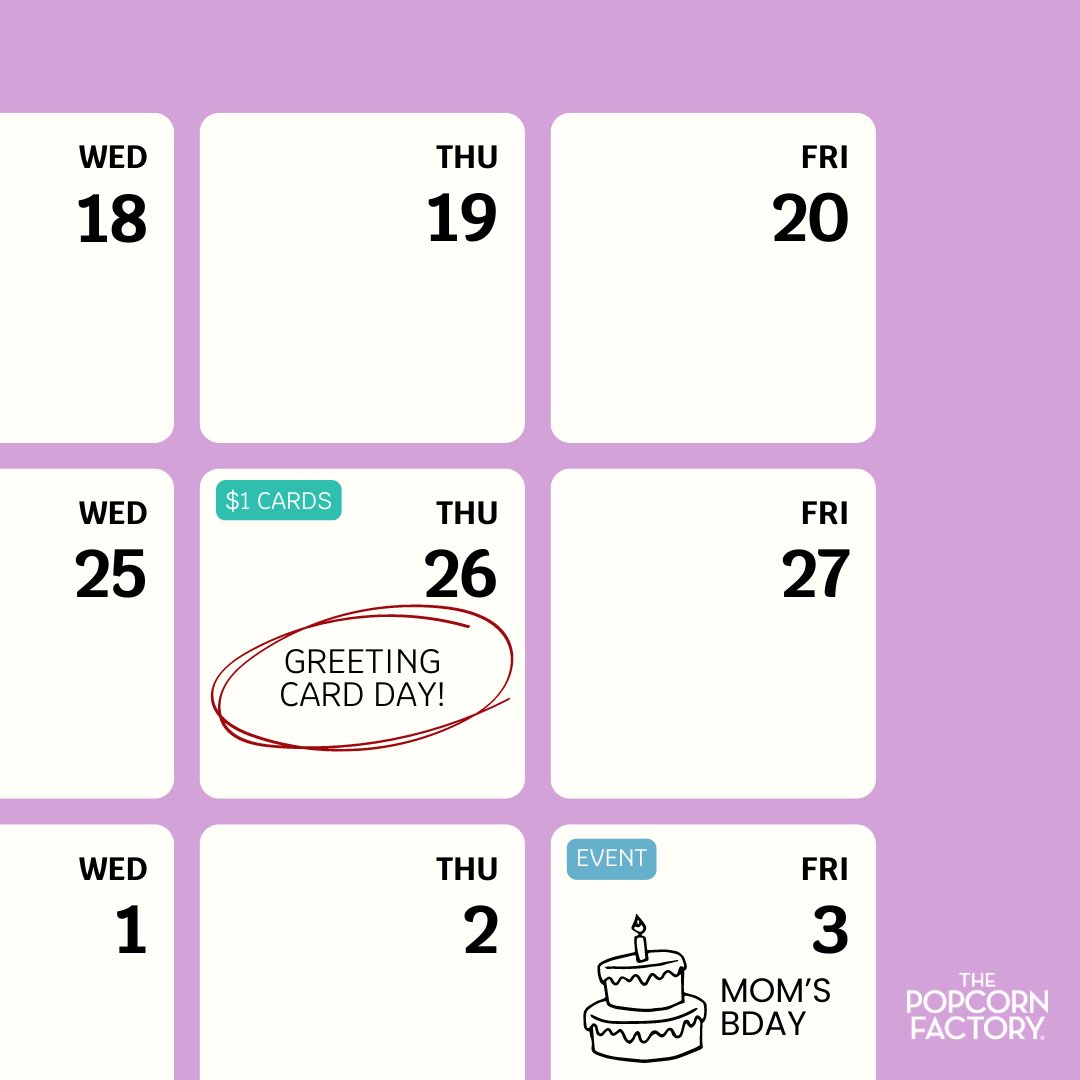 PopcornFactory's tweet image. Greeting Card Day is here! Today only, send a smile for just $1 ❤️  
bit.ly/3zxwuMQ  

💌 Pick a design they’ll love (hint: we have a lot) 
💌 Get creative with a personal message 
💌 We’ll print and deliver your card and make their day!