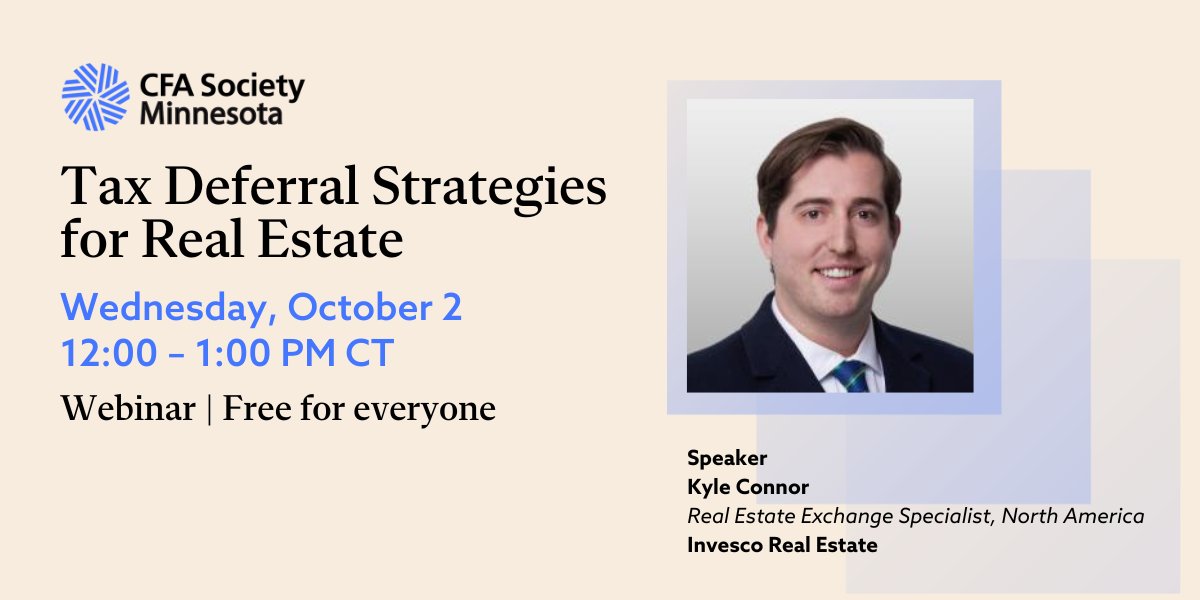Last chance! 
Tax Deferral Strategies for Real Estate 
Wednesday, October 2 | 12:00 – 1:00 PM CT
Webinar | Free for everyone

Register: ow.ly/12WB50T9b7P