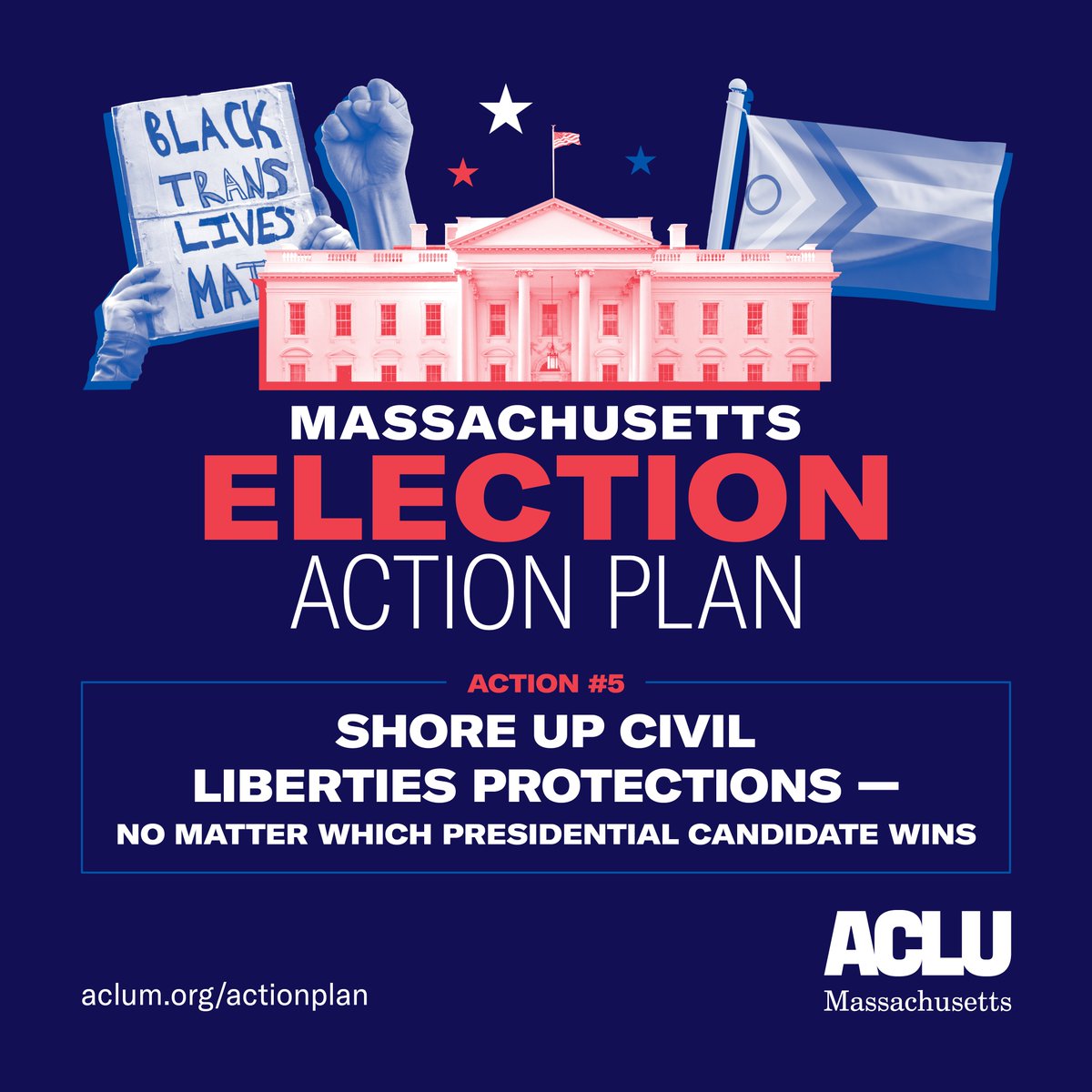 Together, we can ensure that, whatever comes in November, our Commonwealth and our country will be ready to build a more perfect union in which every person enjoys the promise and reality of equality, liberty, and justice for all. 

Visit ACLUM.org/ACTIONPLAN to get involved.