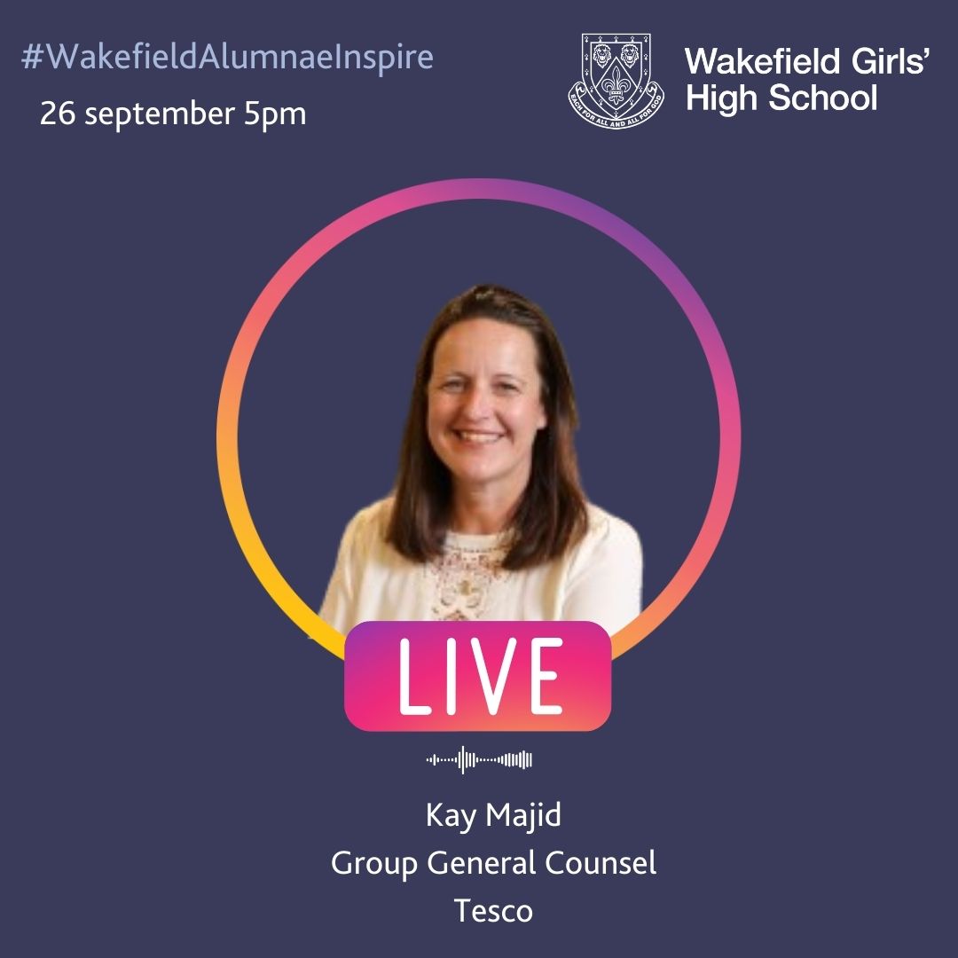 Wakefield Girls' High School (@wghsyorkshire) on Twitter photo We're excited to be 'live at 5' today over on our instagram with alumna Kay Majid.  Kay will be sharing insights into her legal career from Linklaters to Tesco. Kay has just started a new role as Group General Counsel, join us in congratulating her π
#together #aware #empowered We're excited to be 'live at 5' today over on our instagram with alumna Kay Majid.  Kay will be sharing insights into her legal career from Linklaters to Tesco. Kay has just started a new role as Group General Counsel, join us in congratulating her π
#together #aware #empowered