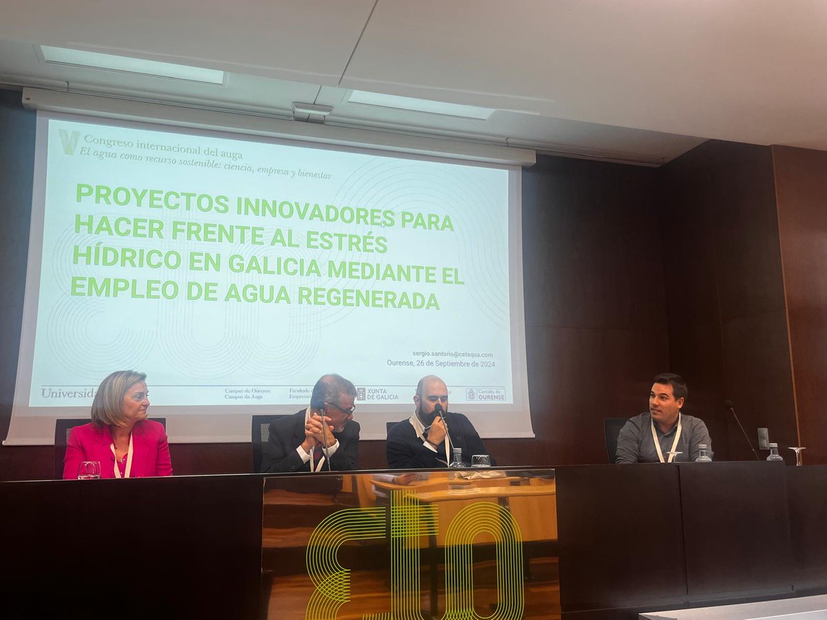 🗣️ A nosa directora de Innovación, <a href="/Leticia_RguezH/">Leticia Rodríguez Hernández</a>, e o investigador de <a href="/CETAQUA/">Cetaqua</a>, Sergio Santorio, participan no 'V Congreso Internacional' do <a href="/CampusAugaUVigo/">Campus Auga Universidade de Vigo</a> para falar de #economíacircular e dos proxectos de auga rexenerada que desenvolvemos en #Galicia. 💧♻️