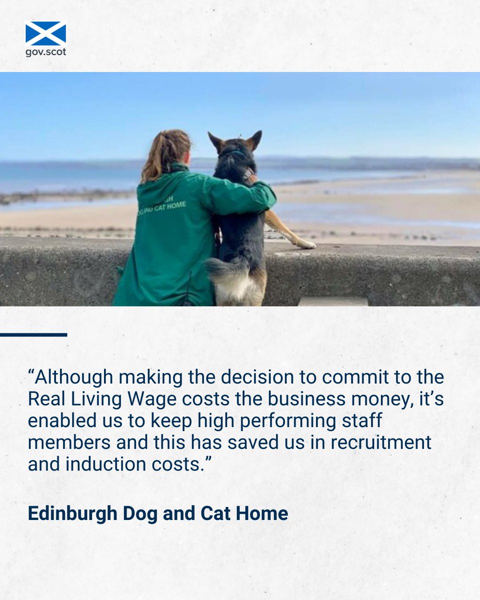 scotgov's tweet photo. Fair Work is Fair Pay and Secure Contracts.
 
This helps recruit and retain great people.
  
Edinburgh Dog &amp; Cat Home uses Fair Work principles to commit to the Real Living Wage and managed to cut recruitment and induction costs.
 
For more information: https://t.co/P9vxfjOHPx https://t.co/xjS1hTWMV1