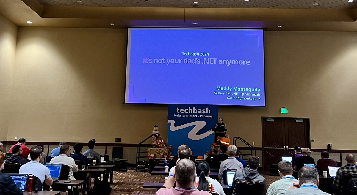 rfornal's tweet image. I’m not a .NET developer, but this is a fun keynote at @techbash … “It’s not your dad’s .NET anymore” by @maddymontaquila! #techbash