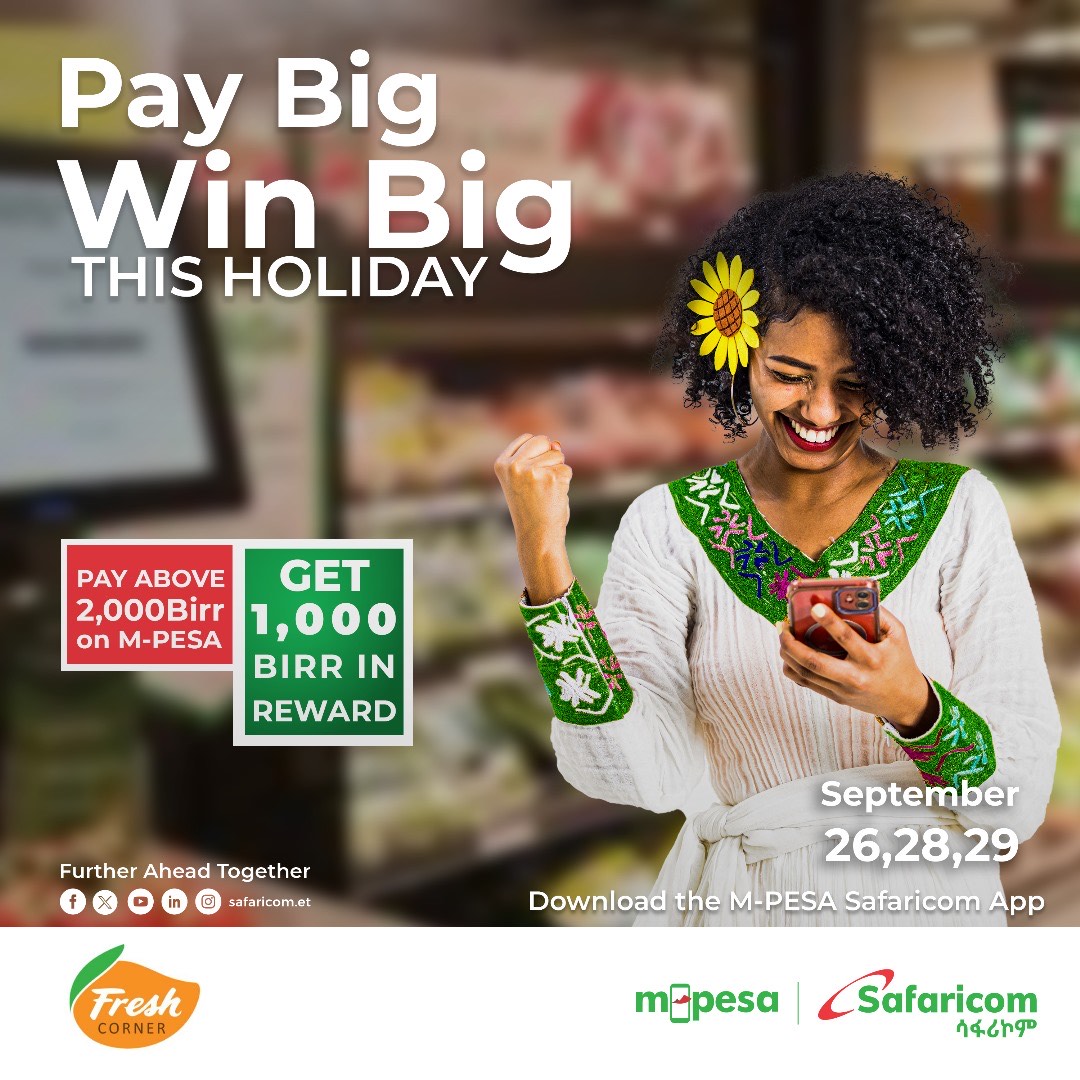 This Meskel holiday, enjoy a special gift with your dining at Mezgebe and Andienet butcher houses, and your shopping at Fresh Corner Mekanisa and Entoto branches. When you spend 2,000 Birr or more using M-PESA, you'll receive a 1,000 Birr gift in return. Be among the first 50.