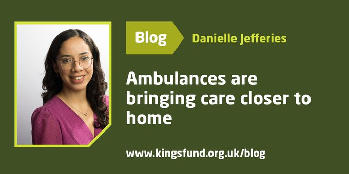 The Association of Ambulance Chief Executives (@aace_org) on Twitter photo What role can the #ambulance sector play in bringing care closer to home?
A new blog from <a href="/TheKingsFund/">The King's Fund</a>'s analyst Danielle Jefferies' explores what both the government and systems can learn from the ambulance service.
Read it at kingsfund.org.uk/insight-and-an… What role can the #ambulance sector play in bringing care closer to home?
A new blog from <a href="/TheKingsFund/">The King's Fund</a>'s analyst Danielle Jefferies' explores what both the government and systems can learn from the ambulance service.
Read it at kingsfund.org.uk/insight-and-an…