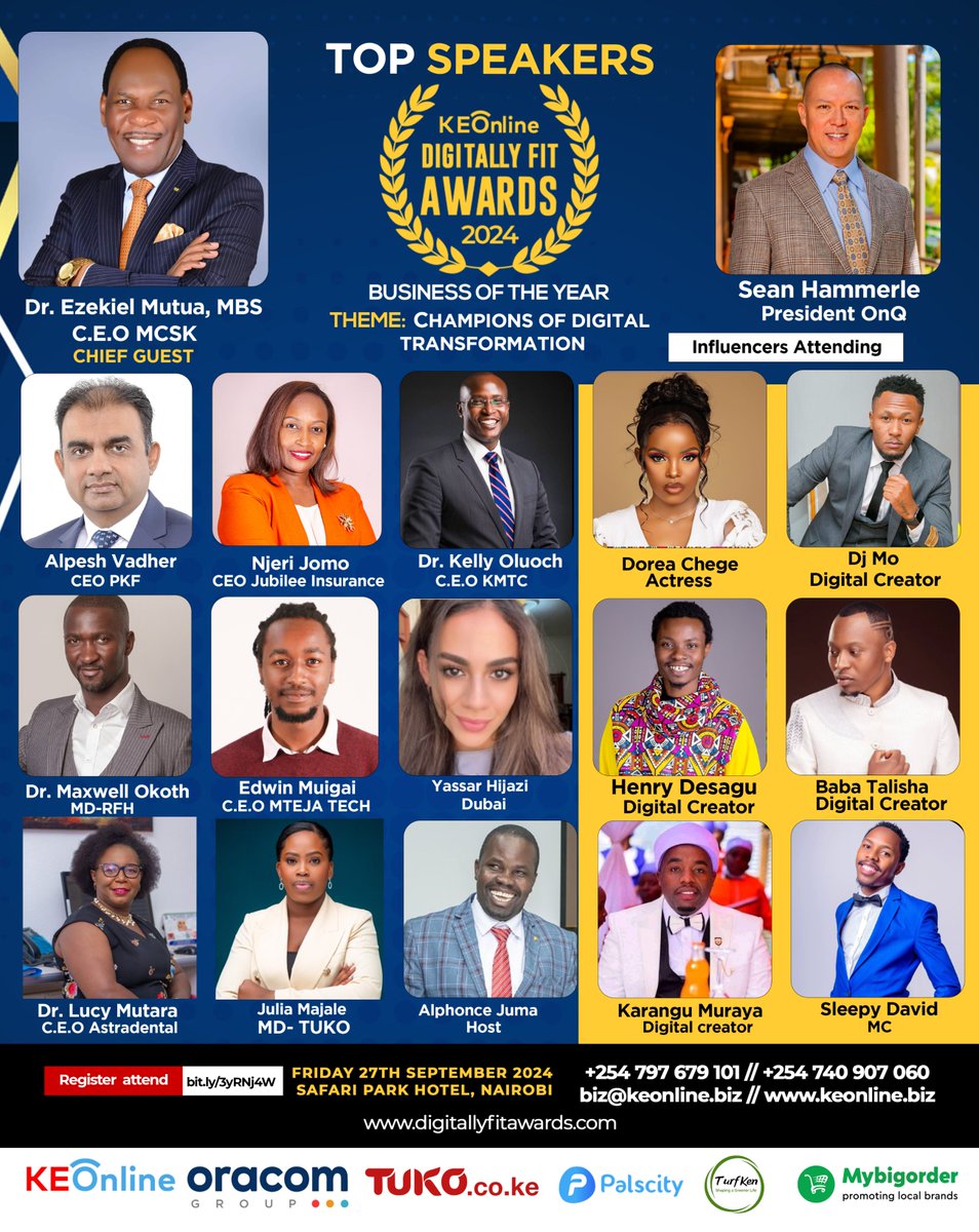 The Speakers at the #DigitallyFitAwards2024 Business Of The Year Happening <a href="/SafariPark_H/">Safari Park Hotel</a> 

 <a href="/EzekielMutua/">Dr. Ezekiel Mutua, MBS</a> <a href="/BabaTalisha01/">Baba Talisha</a> 

Riggy G  Rest in Peace Kenyattas Starlink Mini Mashirima Mutahi Kagwe Mama Ngina Mashirima