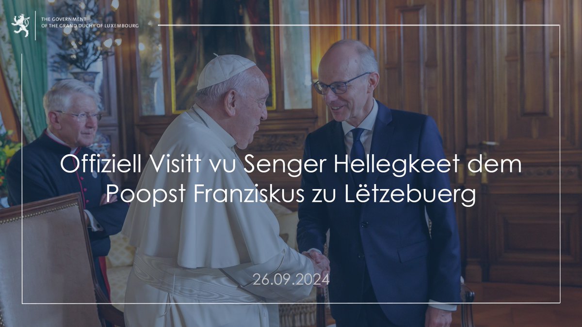gouv_lu's tweet photo. LL.AA.RR. le Grand-Duc et la Grande-Duchesse ont eu une entrevue avec Sa Sainteté le Pape François au palais grand-ducal. | TRH the Grand Duke and the Grand Duchess had a meeting with His Holiness Pope Francis at the Grand Ducal Palace.
#POPEinLU #gouvernementLU https://t.co/ei5NoRSF0c