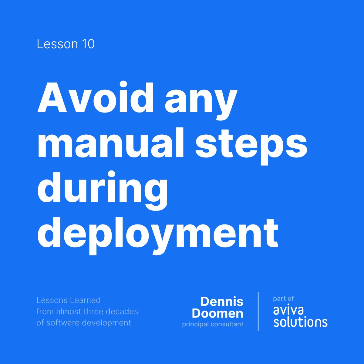 ddoomen's tweet image. The ability for a team to #deploy a properly tested and #versioned software system on their internal or #cloud-based infrastructure is a good indication of the maturity of a team. Any #manual step in that process (with the exception of manually triggering a...