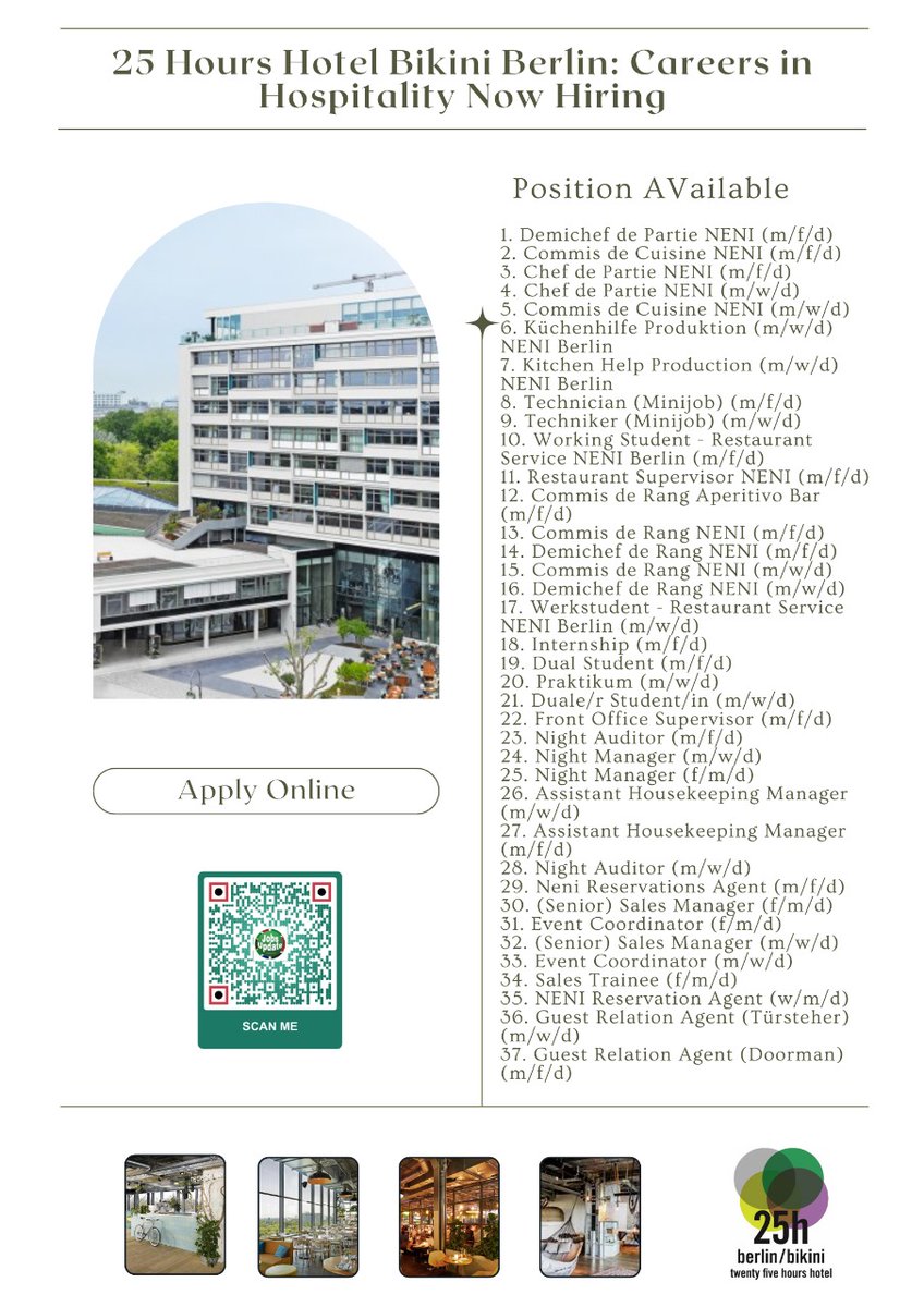 FakihMuta's tweet photo. 25 Hours Hotel Bikini Berlin: New Career Opportunities Await You

Apply Online: https://t.co/PKq5Fx63hq https://t.co/YM5e43PzPO
